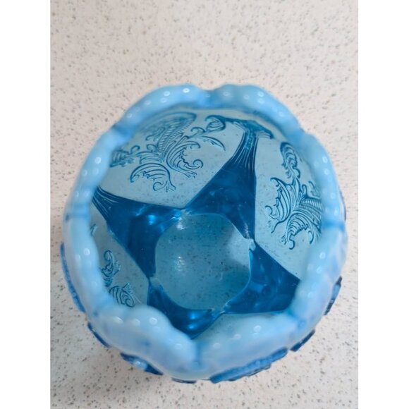 Northwood Blue Opalescent Inverted Fan and Feather Rose Bowl - Picture 3 of 6